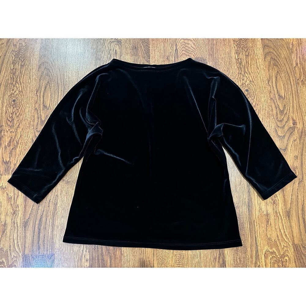 AB Studio Velvet Top Women’s Large Black 3/4 Sleeve Elevated Casual Chic Blouse